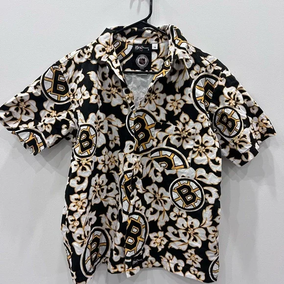 Boston Bruins NHL Hawaiian Shirt Kids Size 14 | Floral Bruins Fan Button Up - Picture 1 of 7